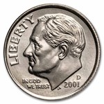 2001-D Roosevelt Dime 50-Coin Roll BU